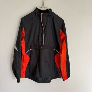 Vtg 90s Nike center swoosh pullover half zip windbreaker jacket black orange